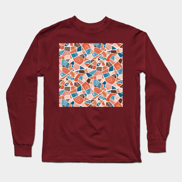 Orange and Blue Solid Shapes Long Sleeve T-Shirt by Carolina Díaz